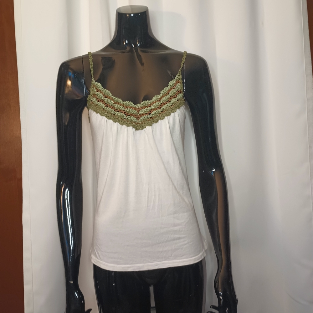 Vintage Forever 21 Y2K Crochet Trim Tank Top Medium Boho Festival Hippie Fairy